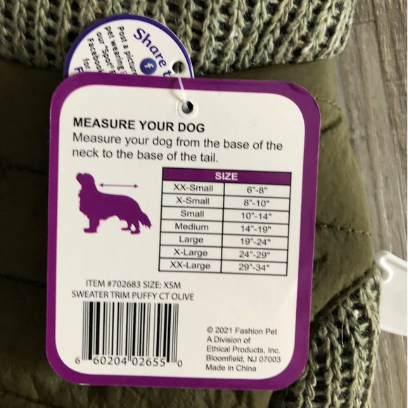 Fashion Pet Olive Warm Cozy Fleece Reversible Sweater Trim Puffy Knitted Coat - Picture 4 of 6